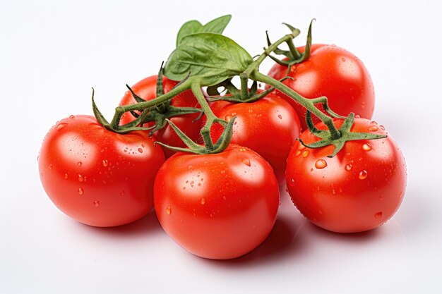 Perfecte rijpe verse tak van rode tomaten met waterdruppels geïsoleerd op een witte achtergrond