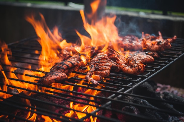 Photo perfectly charred grilled shrimp