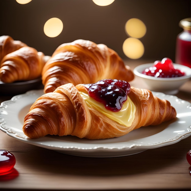 A Perfectly Cooked Croissant with butter and jam Ai generative