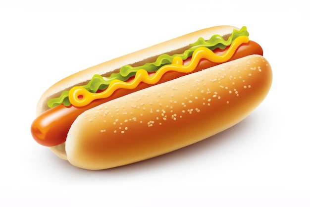 Perfectly prepared this hot dog is ready to be enjoyed Juicy bright and mouthwatering there's no better sight for a hungry stomach AI generative