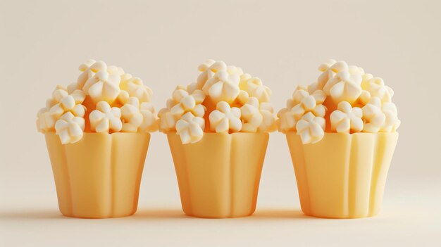 A perfectly rendered 3D icon of popcorn showing its irresistible fluffy texture and golden brown color Isolated on a clean white background this simple yet mouthwatering image will bring