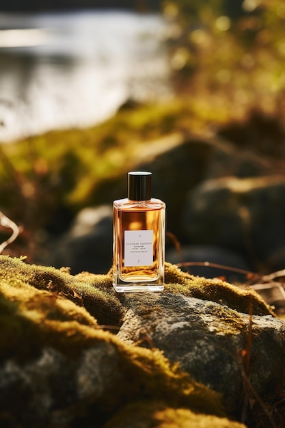 Perfume bottle in autumn background