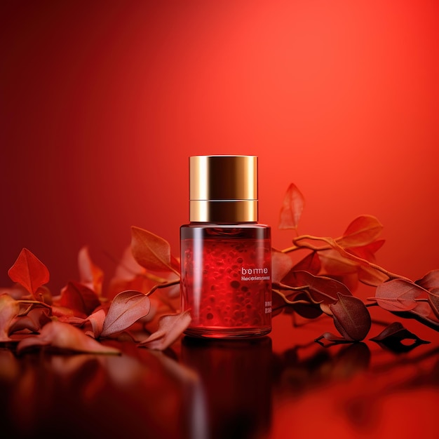 Perfume bottle in autumn background