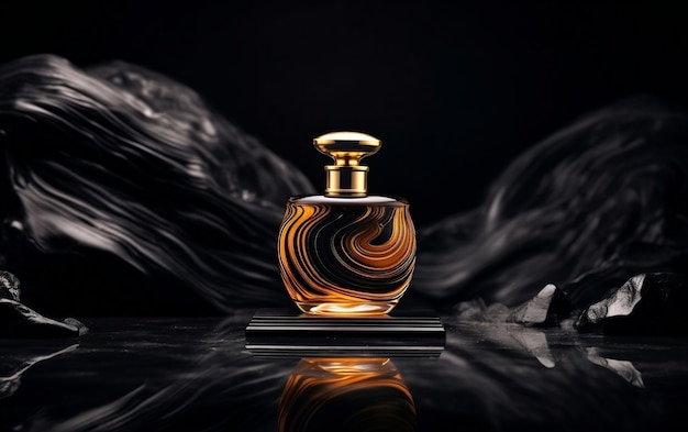 Perfume Bottle of Black and Gold Elegance Generative AI