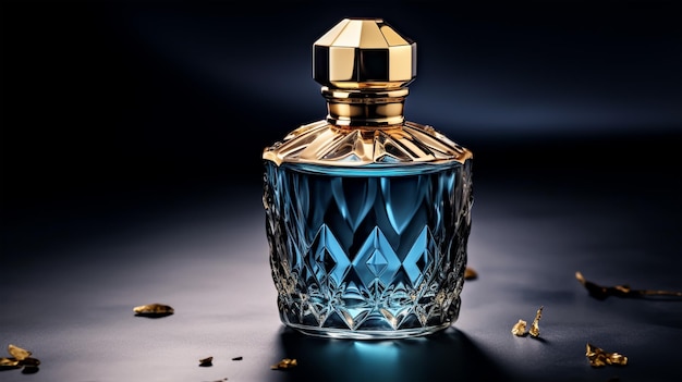 Perfume bottle on a blue background