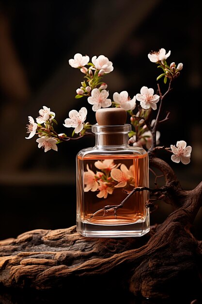 perfume bottle in an environment with spa plants natural essence