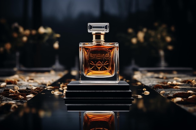 perfume bottle mockup for perfume product on the table dark and luxury background