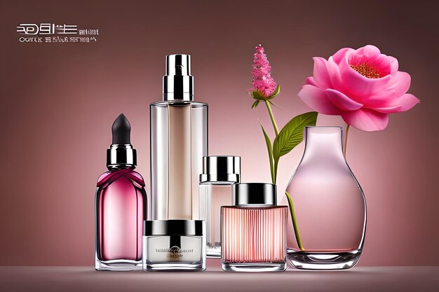 Perfume bottle and rose with wave and smoke