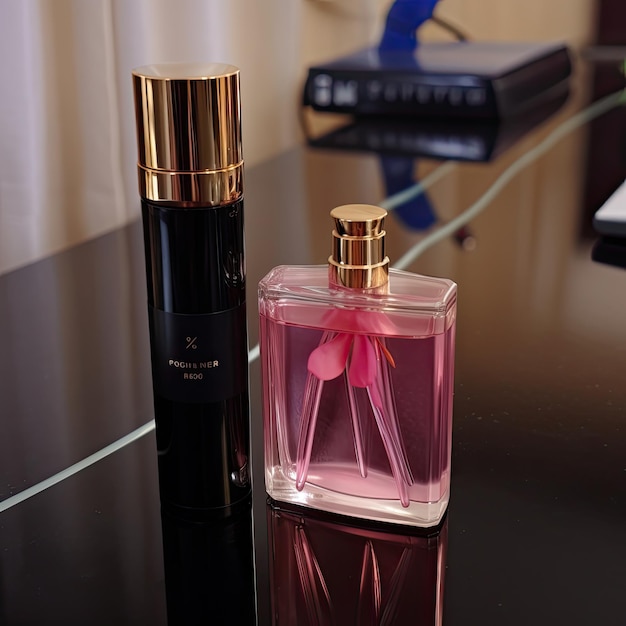 Perfume bottle on a table mockup