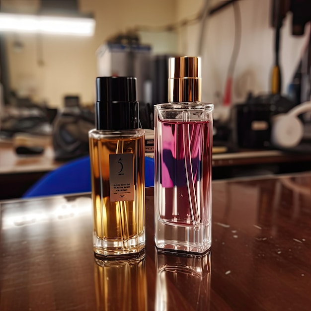 Perfume bottle on a table mockup