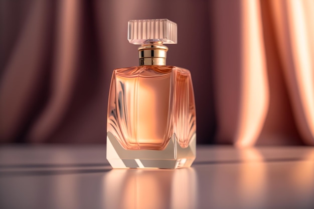 Perfume bottle on the table Perfume widely used to ensure a pleasant and lasting smell is a mixture of substances such as aromatic essential oils alcohol and water in mls