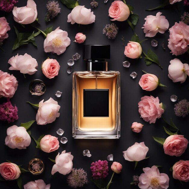 Premium AI Image | perfume bottle on a table with flowers