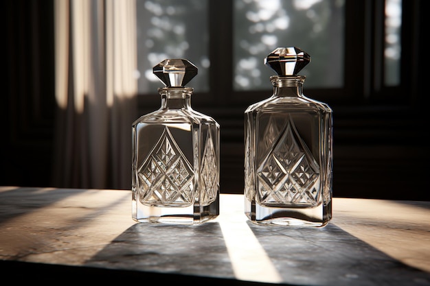 Perfume bottle or whiskey bottle in elegant style on a mockup style background