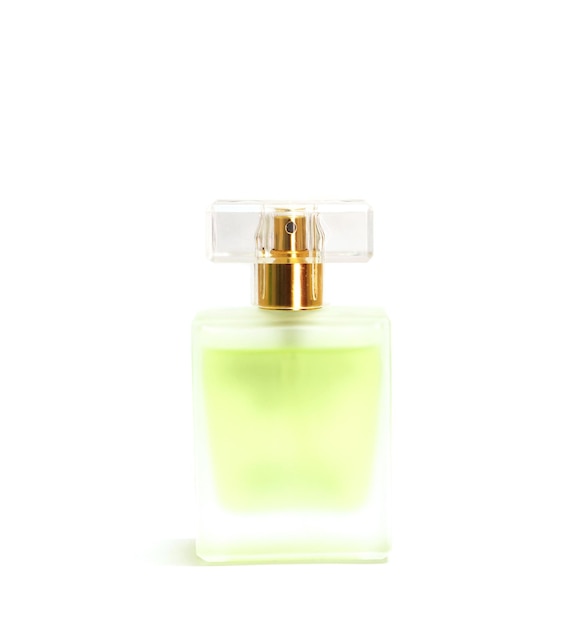 Photo perfume bottle on white