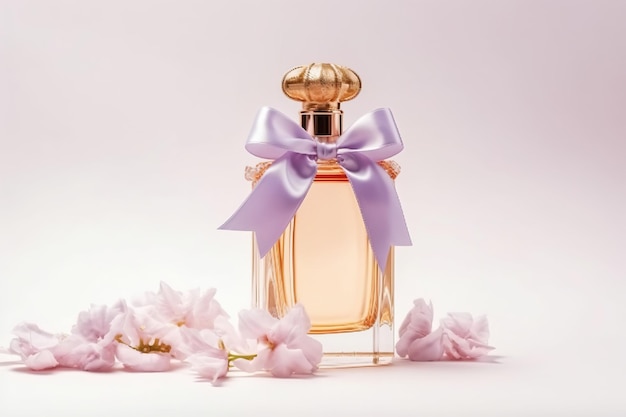 Perfume bottle with delicate cherry blossom Generative AI