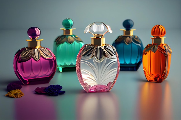 Perfume bottles on a blue backgroundgenerative ai