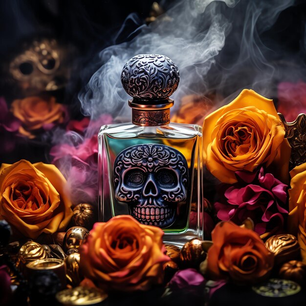 Perfume or cologne Perfume o colonia mexican dia de muertos day of the dead watercolor border