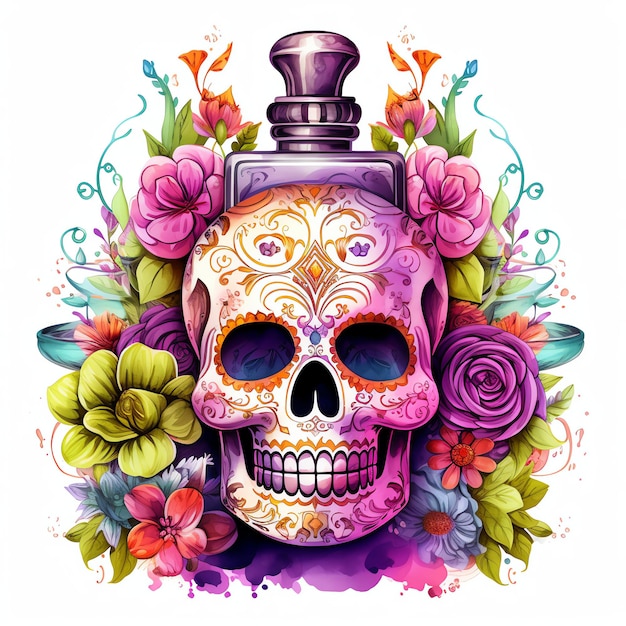 Perfume or cologne Perfume o colonia mexican dia de muertos day of the dead watercolor
