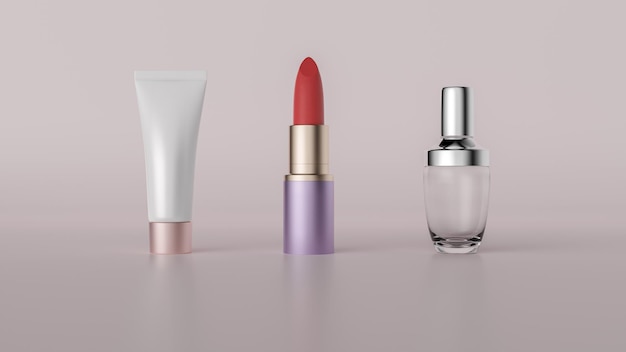 Perfume lipstick and cream bottle display