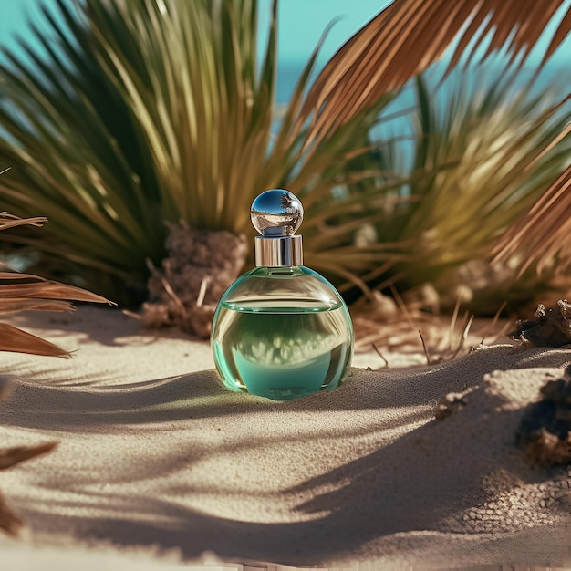 Photo perfume mockup on the beach