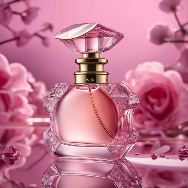 Perfume pink bottle 3d rendering