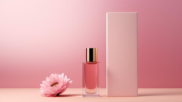 Perfume product in minimalist package isolated pink background