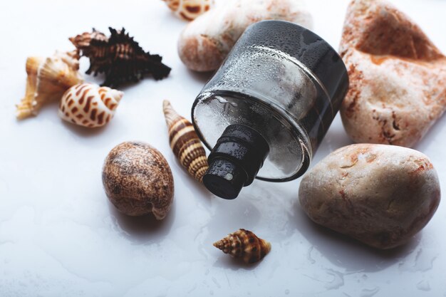 Perfume spray bottle with shells