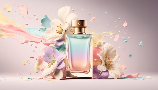 Perfume with floral aroma burst Generative AI