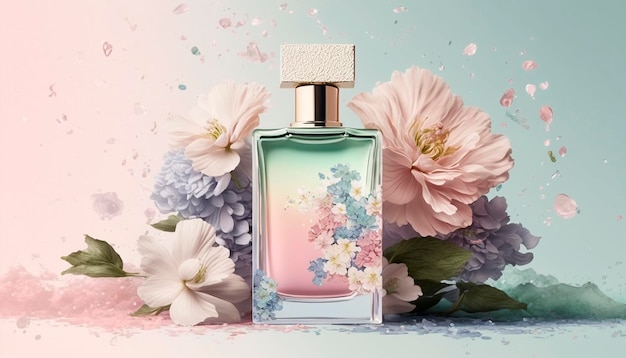 Perfume with floral aroma burst Generative AI