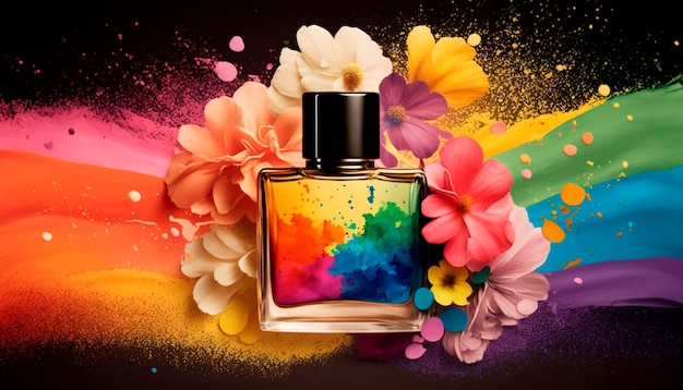 Perfume with floral aroma burst Generative AI