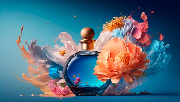 Perfume with floral aroma burst Generative AI