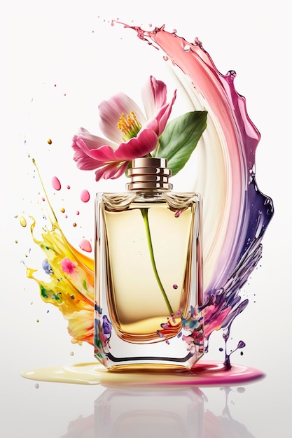 Perfume with floral aroma burst Generative AI