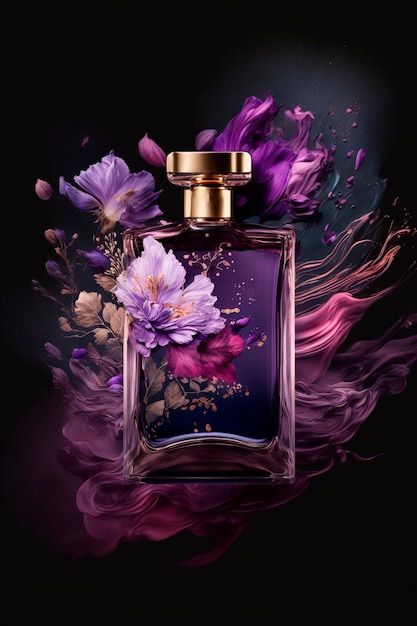 Perfume with floral aroma burst Generative AI