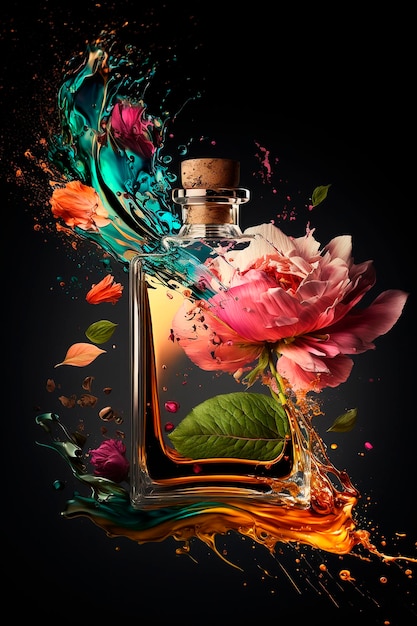 Photo perfume with floral aroma burst generative ai