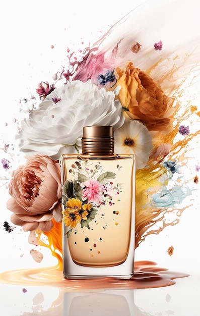 Perfume with floral aroma burst Generative AI