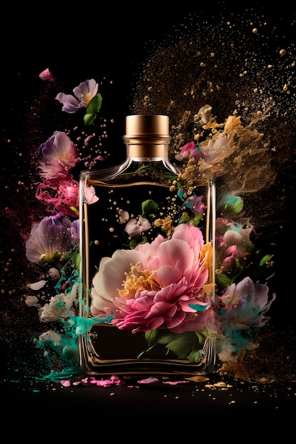 Perfume with floral aroma burst Generative AI