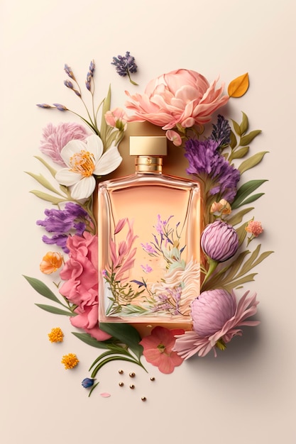 Perfume with floral aroma burst Generative AI