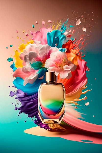 Perfume with floral aroma burst Generative AI