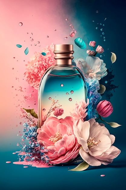 Perfume with floral aroma burst Generative AI