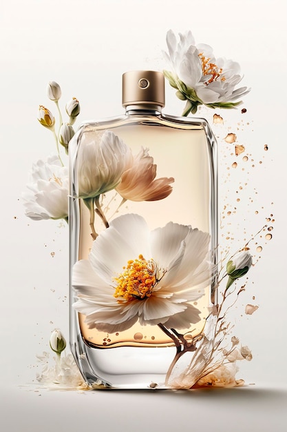 Perfume with floral aroma burst Generative AI