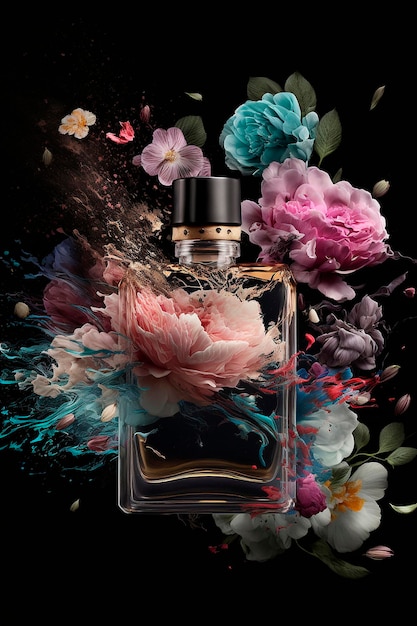 Perfume with floral aroma burst Generative AI