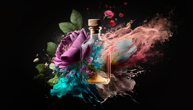 Photo perfume with floral aroma burst generative ai