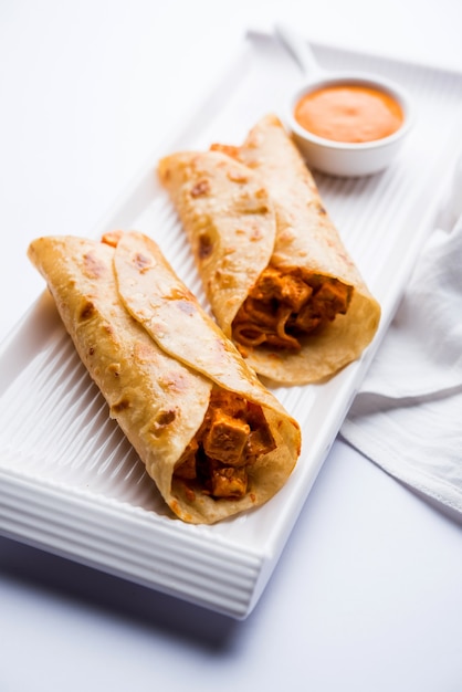 Peri peri paneer chapati frankie or wrap or roll, выборочный фокус