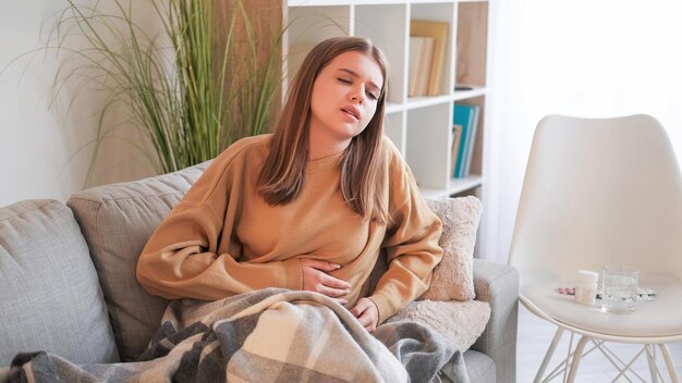 Period pain stomach problems woman feeling cramps