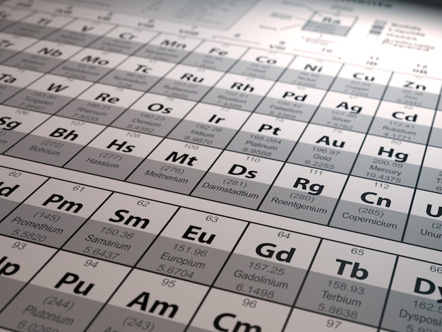 Foto tavola periodica degli elementi. sfondo di scienza. 3d