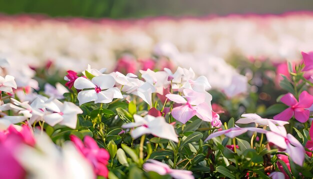 Periwinkle flower in field with blur background