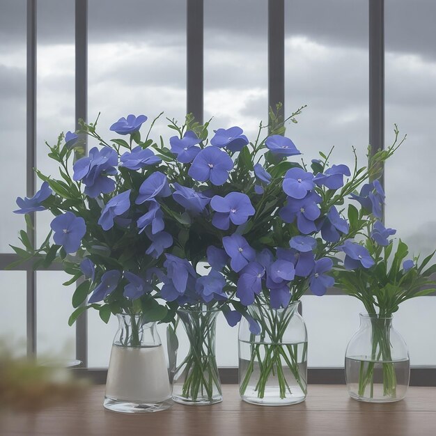 Photo periwinkle warm flowers periwinkle flowers cloudy rainy view in flower vase ai generated