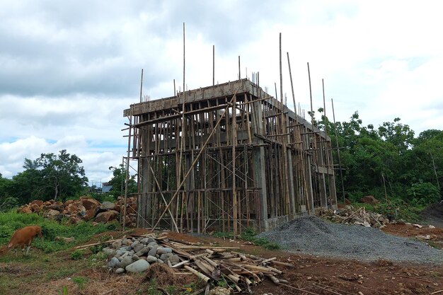 The permanent house was still under construction in the morning