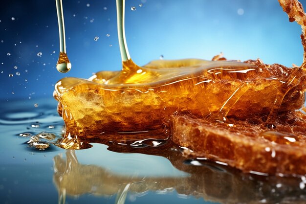 Photo a perons hand holding dipper over bowl of honey