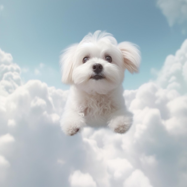 Perro realista volando entre nubes de un cielo celeste pets animals sky cielo dog cute